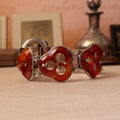 Victorian Scottish Carnelian Agate and Etched Sterling Silver Belt Buckle Bracelet - Clover Collective Antiques