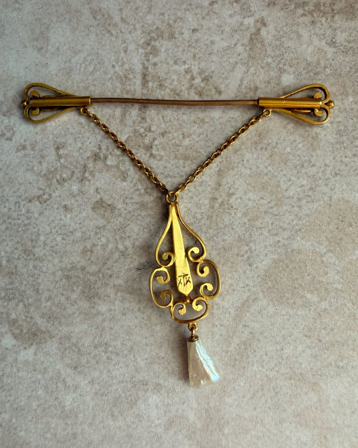 Vintage 14k Bloomed Yellow Gold and Seed Pearl Dangle Brooch - Clover Collective Antiques