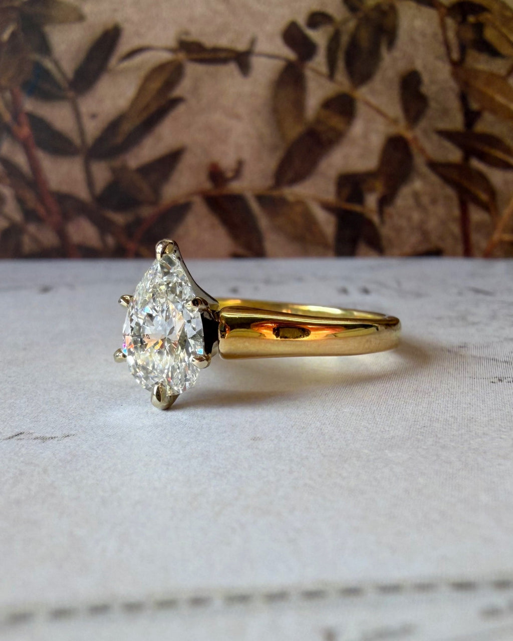 Vintage 14k Two - Tone 1.20 Carat Pear Cut Diamond Solitaire Ring - Clover Collective Antiques