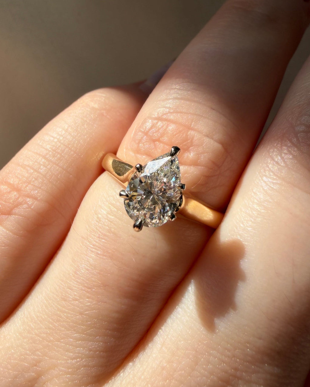 Vintage 14k Two - Tone 1.20 Carat Pear Cut Diamond Solitaire Ring - Clover Collective Antiques