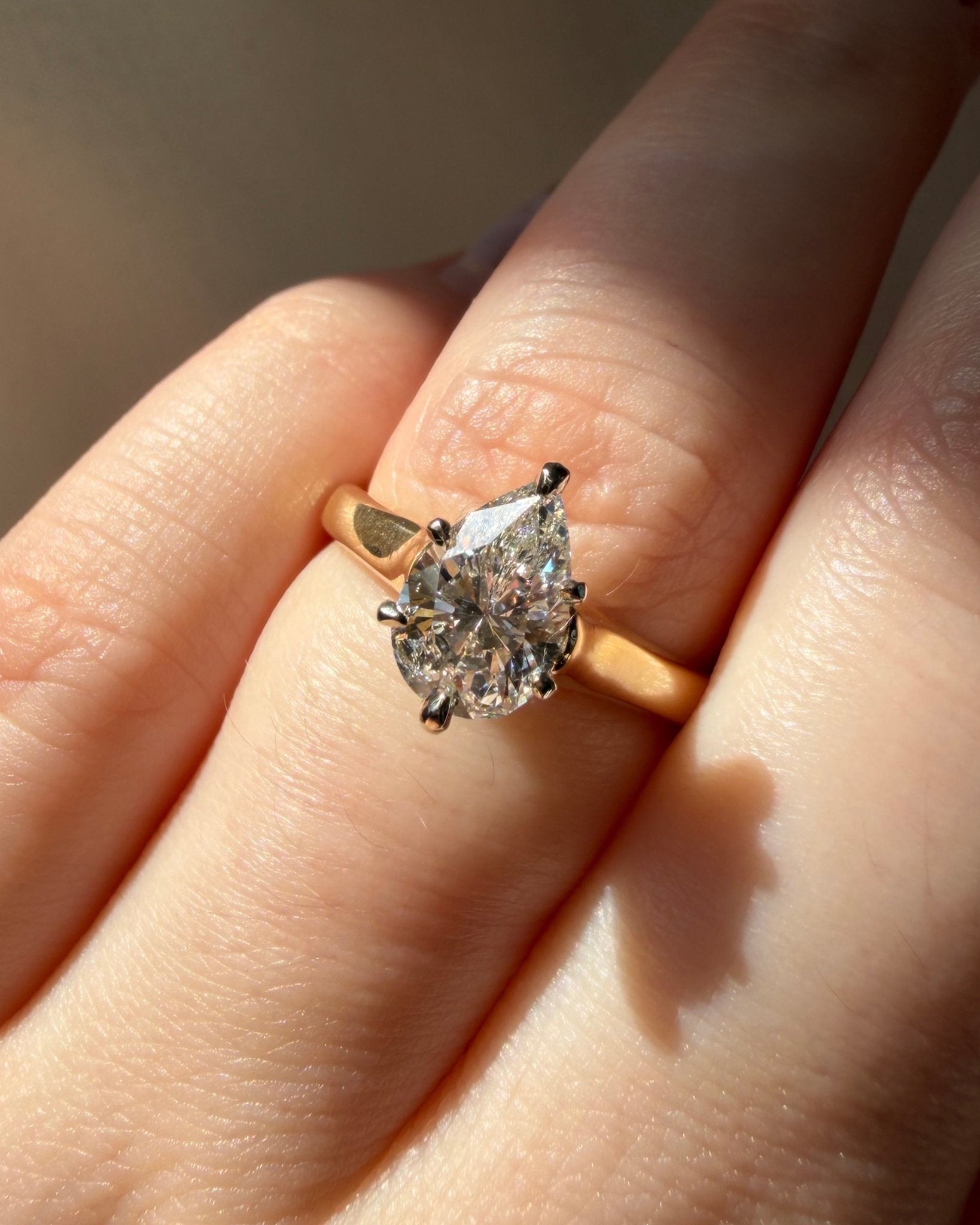 Vintage 14k Two - Tone 1.20 Carat Pear Cut Diamond Solitaire Ring - Clover Collective Antiques