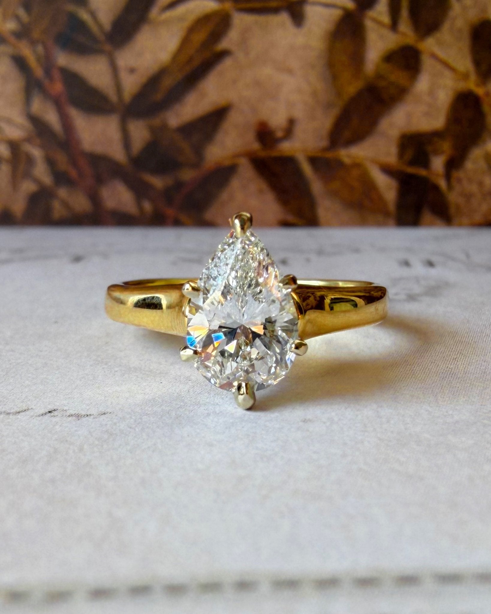 Vintage 14k Two - Tone 1.20 Carat Pear Cut Diamond Solitaire Ring - Clover Collective Antiques