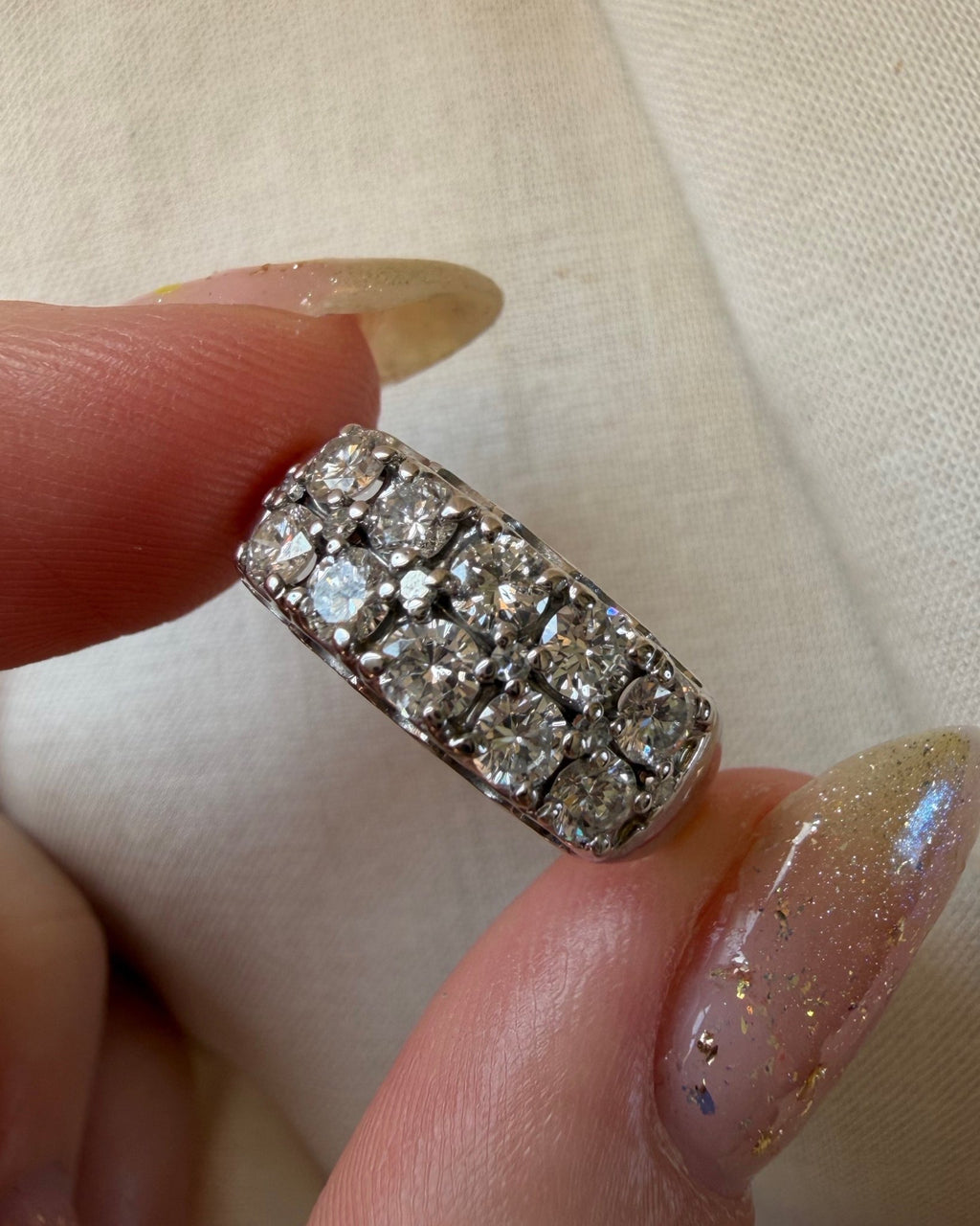 Vintage 14k White Gold and Diamond Double Row Ring - Clover Collective Antiques