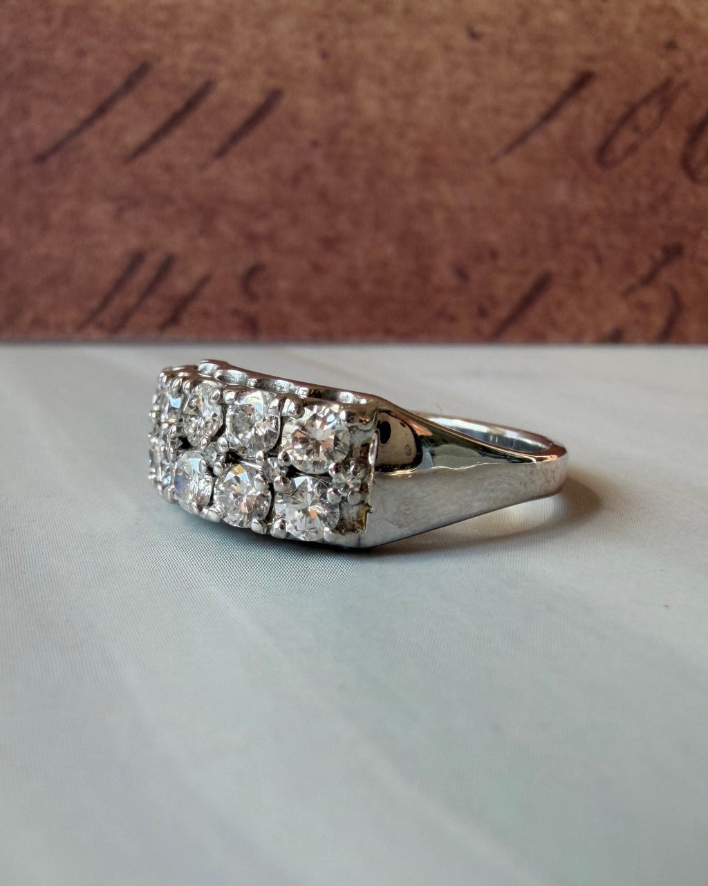 Vintage 14k White Gold and Diamond Double Row Ring - Clover Collective Antiques