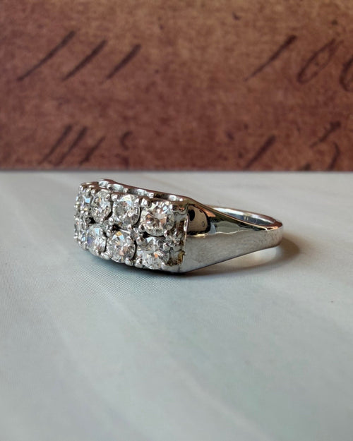 Vintage 14k White Gold and Diamond Double Row Ring - Clover Collective Antiques