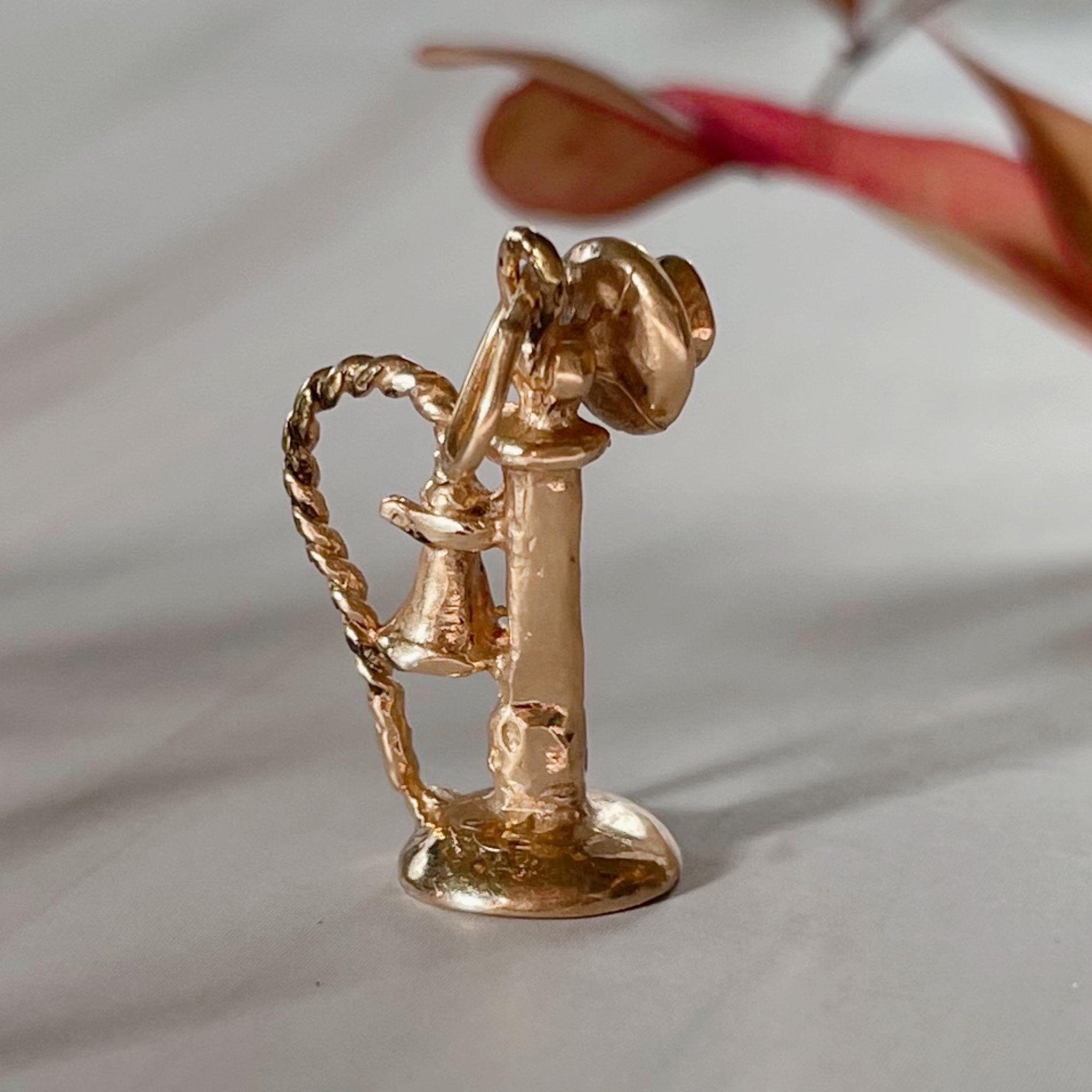 Vintage 14k Yellow Gold Candlestick Telephone Charm - Clover Collective Antiques
