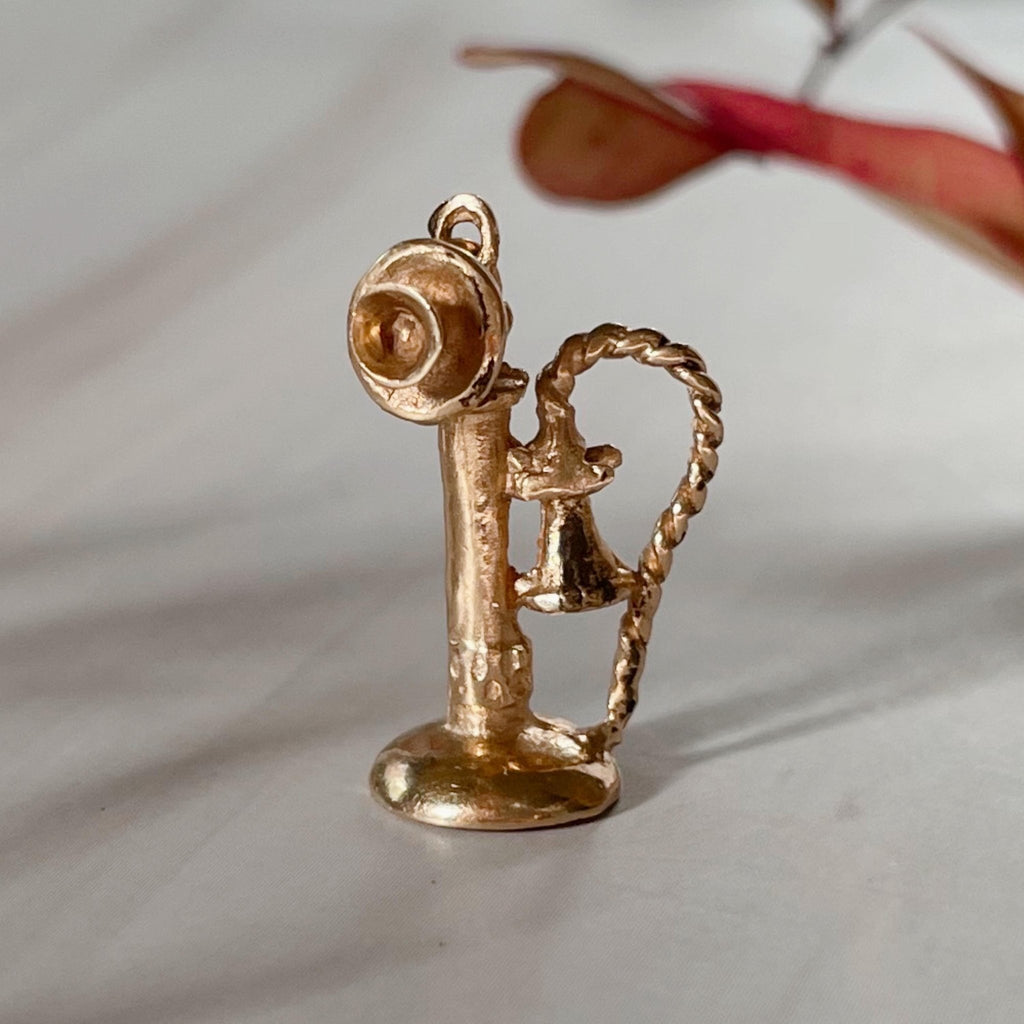 Vintage 14k Yellow Gold Candlestick Telephone Charm - Clover Collective Antiques