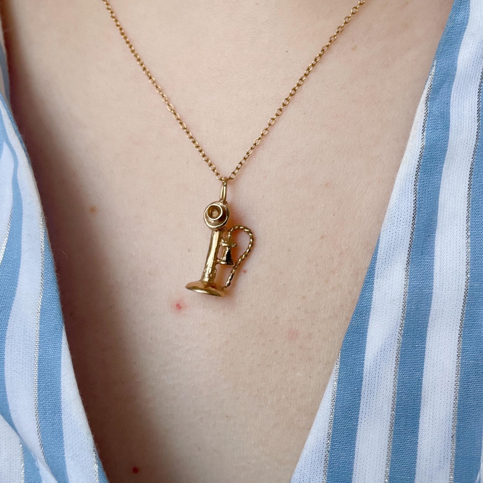 Vintage 14k Yellow Gold Candlestick Telephone Charm - Clover Collective Antiques