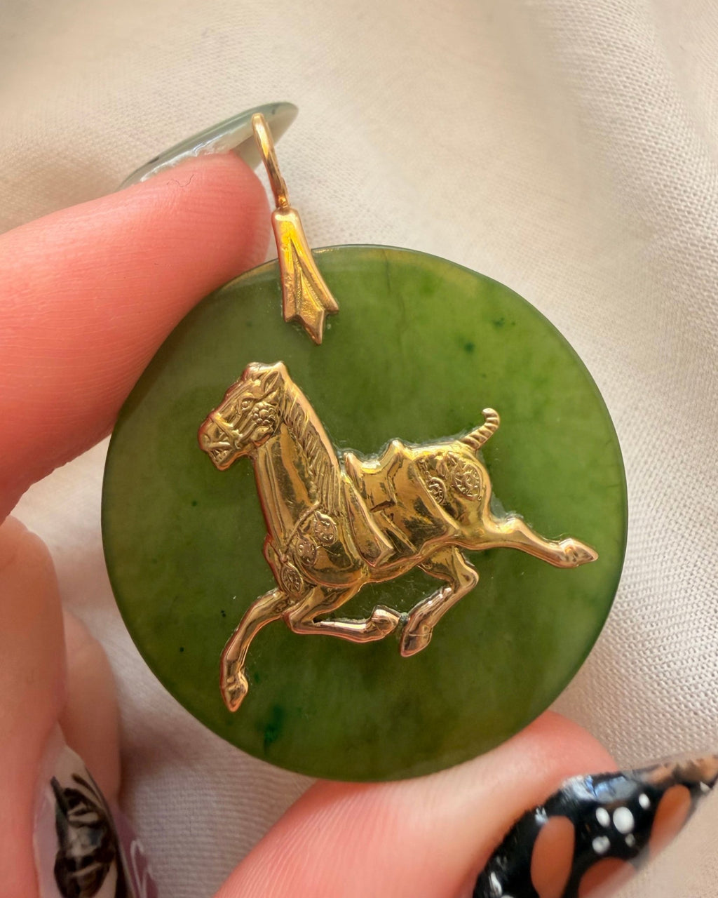 Vintage 14k Yellow Gold Nephrite Imperial Horse Pendant - Clover Collective Antiques