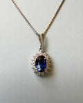 Vintage Platinum and 1.34 Carat Sapphire Cluster Box Chain Pendant Necklace - Clover Collective Antiques