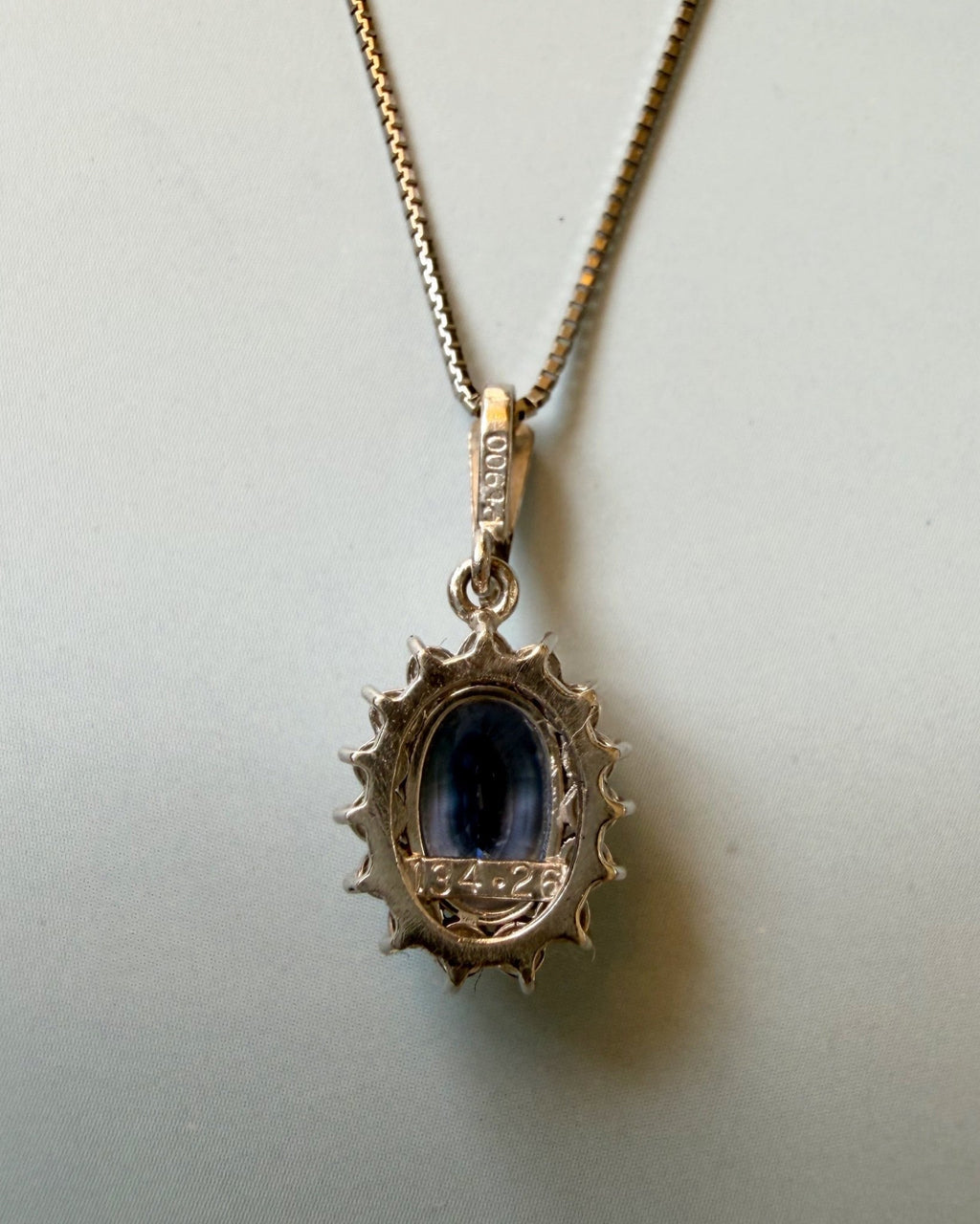 Vintage Platinum and 1.34 Carat Sapphire Cluster Box Chain Pendant Necklace - Clover Collective Antiques