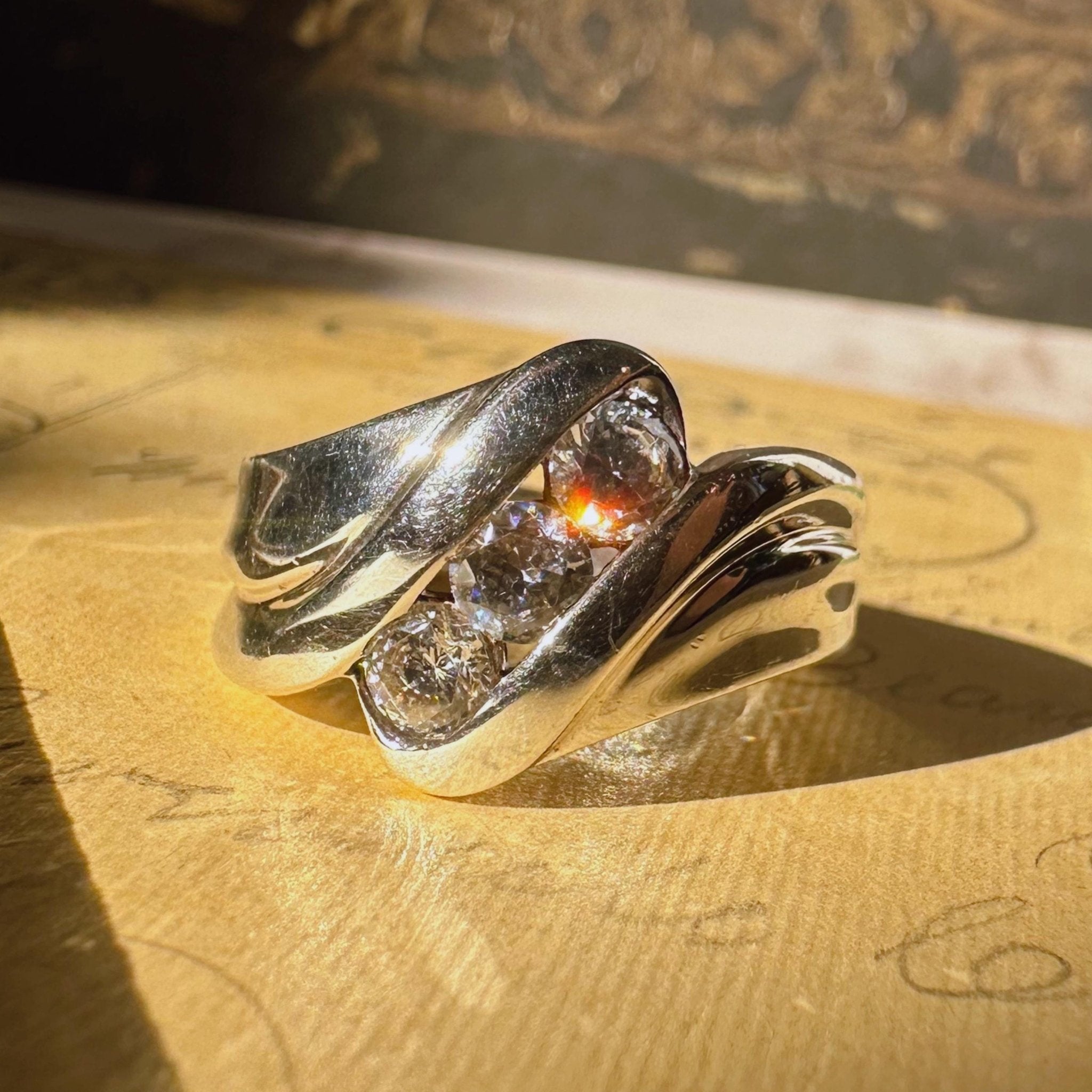 Vintage Sterling Silver and Cubic Zirconia Ring - Clover Collective Antiques
